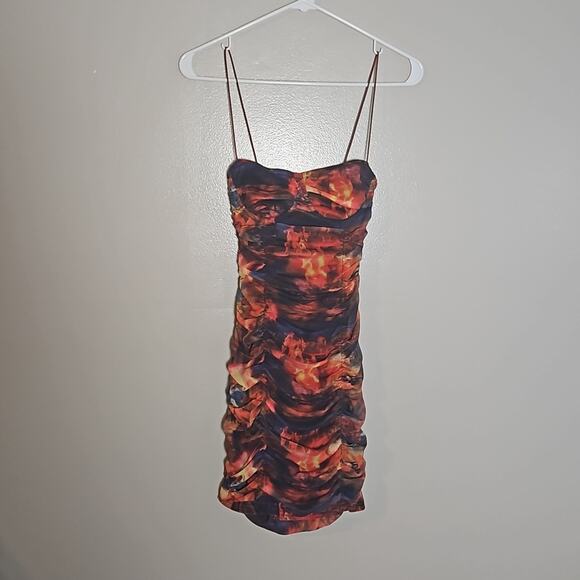 NWT PrettyLittleThing Multi Print Mesh Cup Detail Ruched Bodycon Dress Sz 0 - Picture 4 of 13
